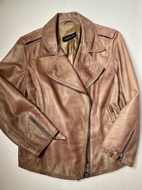 Gimo's Leather Jacket S/M Distressed Minimalist Biker Style Made In Italy Excell